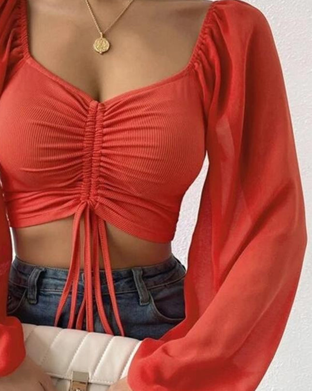 Drawstring Sweetheart Neck Cropped Top