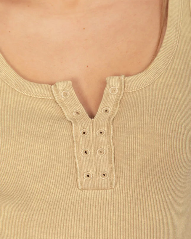 VERY J Washed Ribbed Tank with Placket Detail