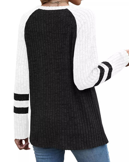 Ribbed Round Neck Raglan Sleeve Top