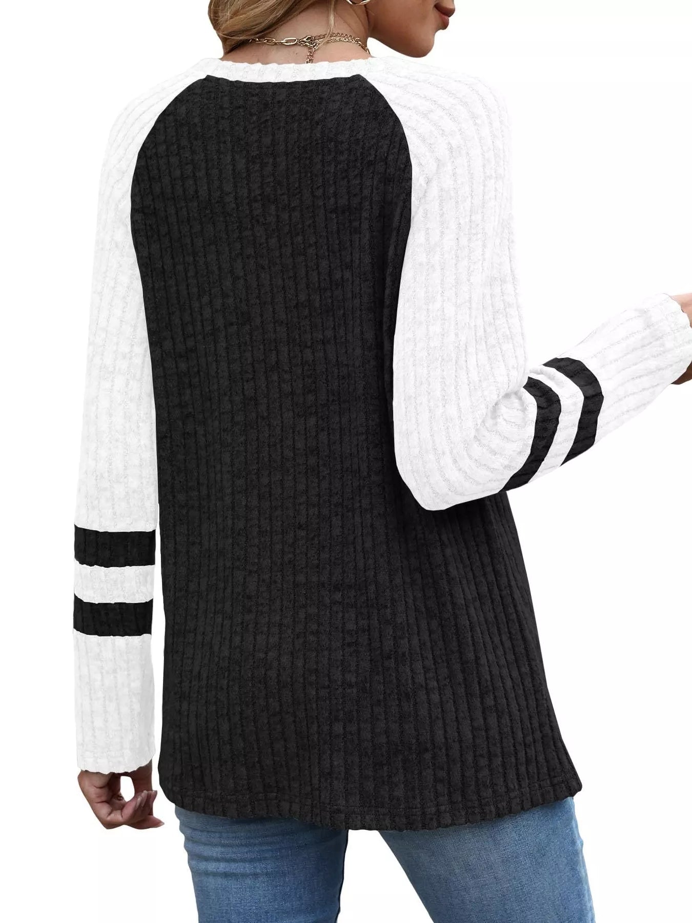 Ribbed Round Neck Raglan Sleeve Top