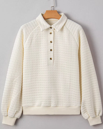 Textured Half Button Collared Sweatshirt