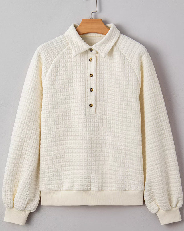 Textured Half Button Collared Sweatshirt