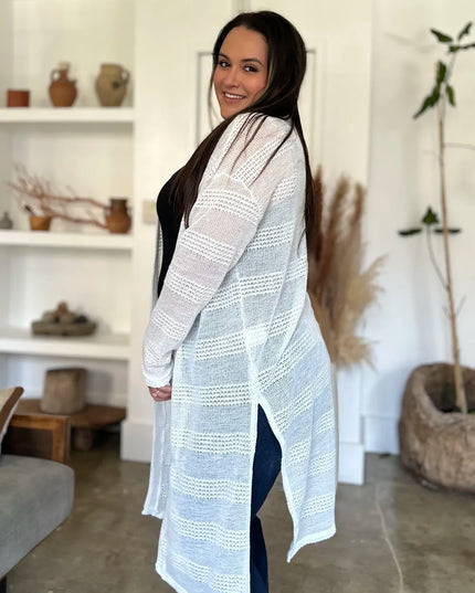 Double Take Full Size Open Front Longline Cardigan 