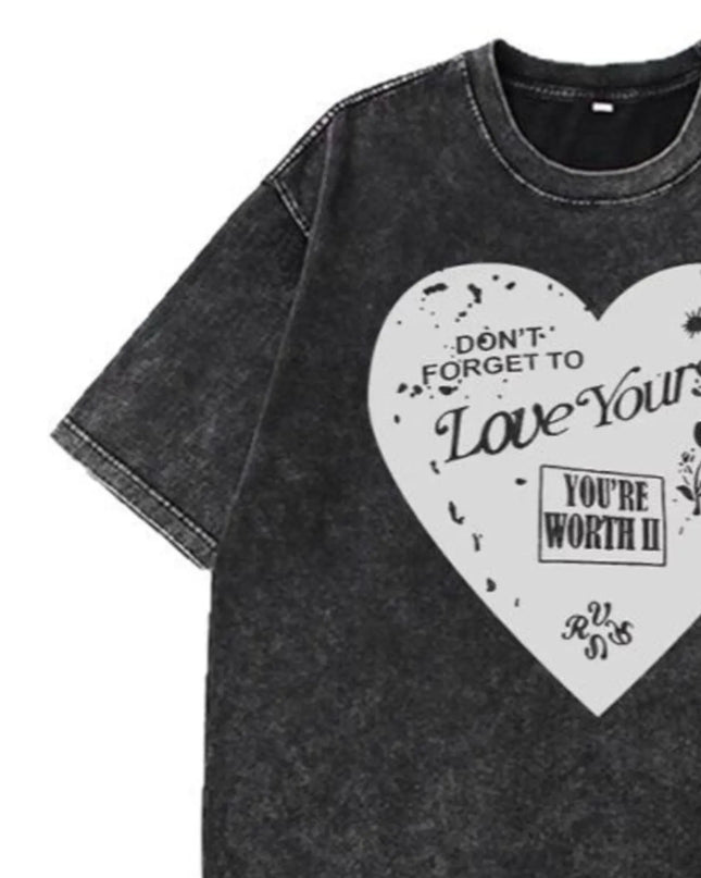 Heart Round Neck Short Sleeve T-Shirt 