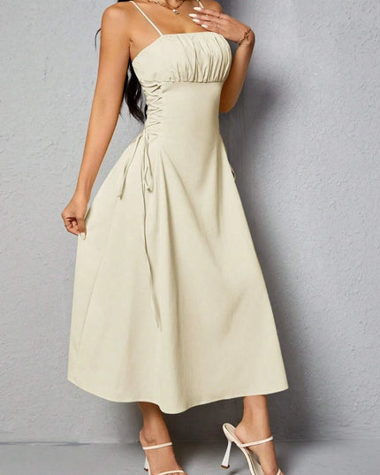 Ruched Midi Cami Dress with Side Tie Details