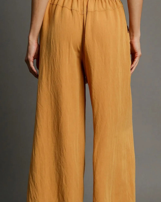 Umgee Full Size Rope Drawstring Wide Leg Pants Plus Size