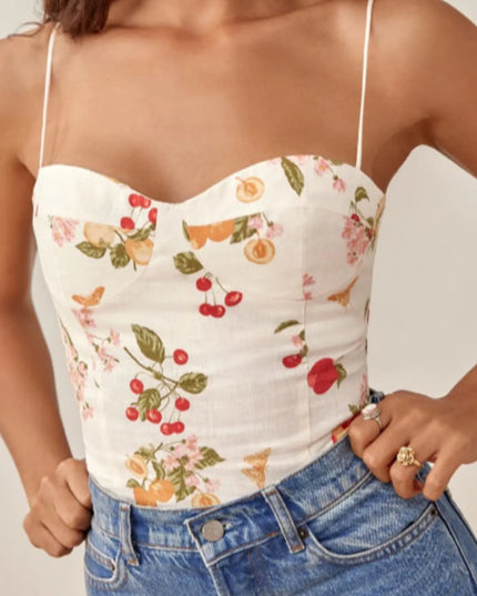 Printed Smocked Cami Top White