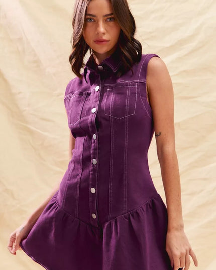 SO ME Button Down Sleeveless Collared Game Day Mini Dress