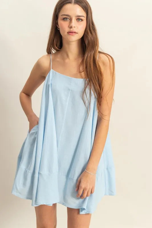 HYFVE A-Line Flowy Mini Cami Dress with Pockets L.BLUE