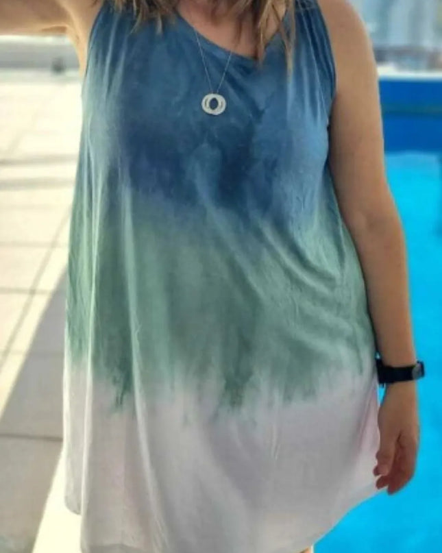 Full Size Tie-Dye Sleeveless Mini Tank Dress Plus Size 