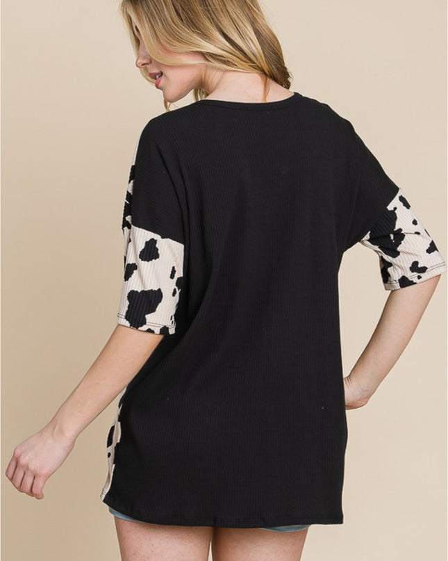 BOMBOM Rodeo Love Ribbed Animal Contrast Tee