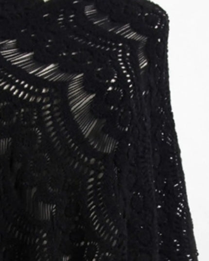 Fringe Openwork Surplice Cape Sleeve Poncho