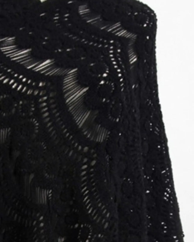 Fringe Openwork Surplice Cape Sleeve Poncho