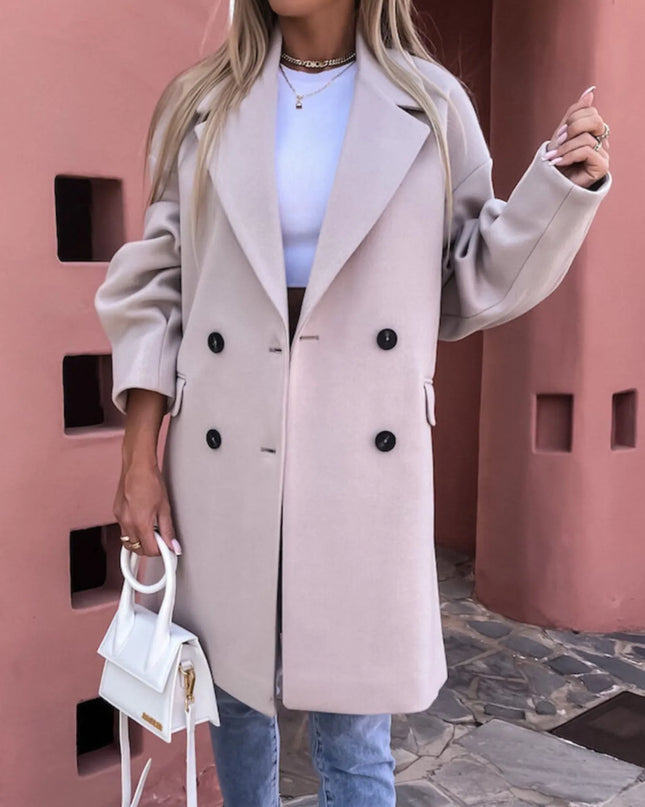 Full Size Double-Breasted Wool Coat Plus Size Apricot