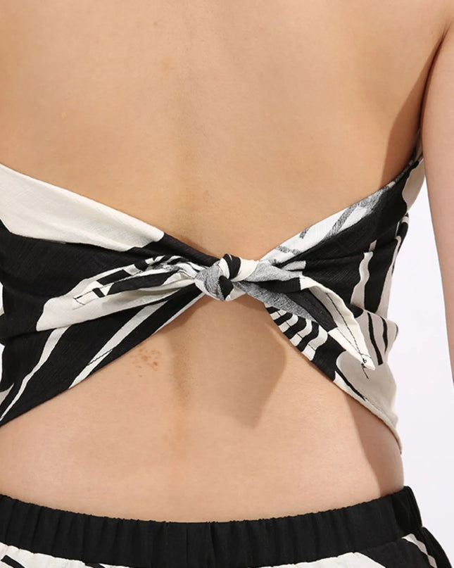 Abstract Print Tube Top and Wide Leg Pants Two-Piece Set