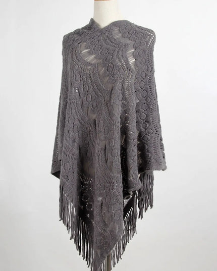 Fringe Openwork Surplice Cape Sleeve Poncho