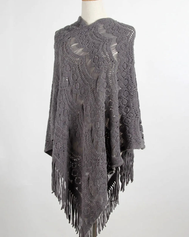 Fringe Openwork Surplice Cape Sleeve Poncho