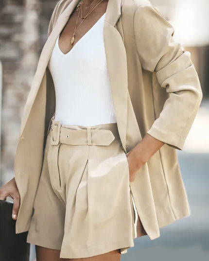 Longline Blazer and Shorts Set with Pockets