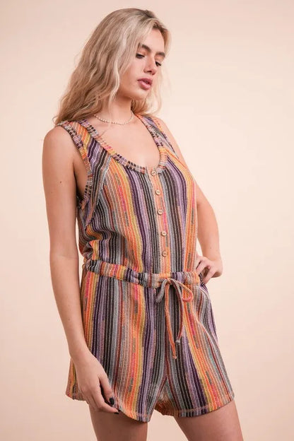 VERY J Crochet Multi Color Striped Casual Summer Romper