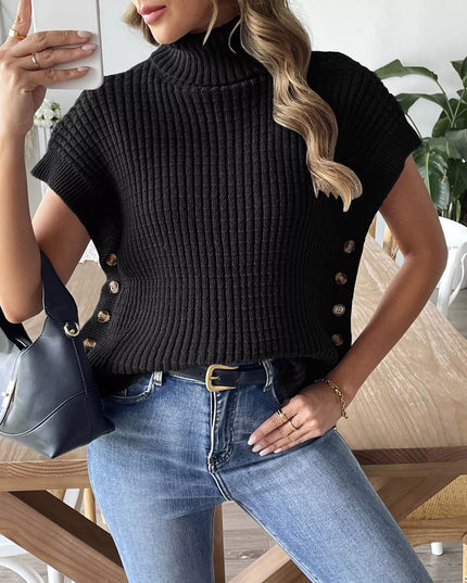 Turtleneck Side Decor Button Sweater Vest