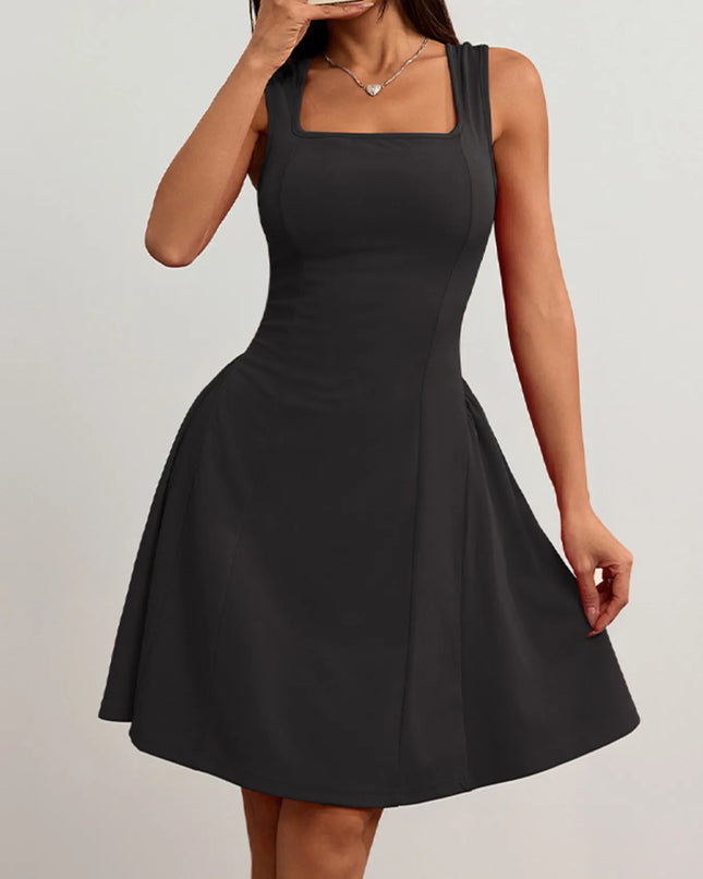 Square Neck Sleeveless Mini Dress Black