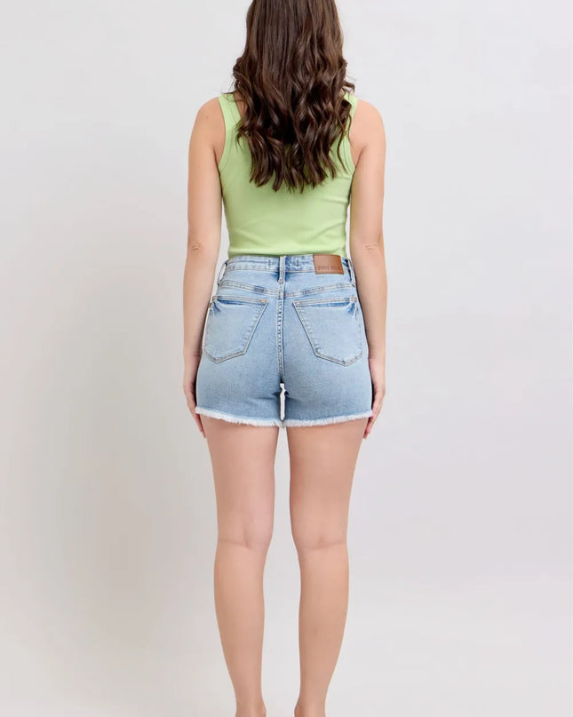 Judy Blue Full Size Tummy Control Raw Hem Denim Shorts Plus Size