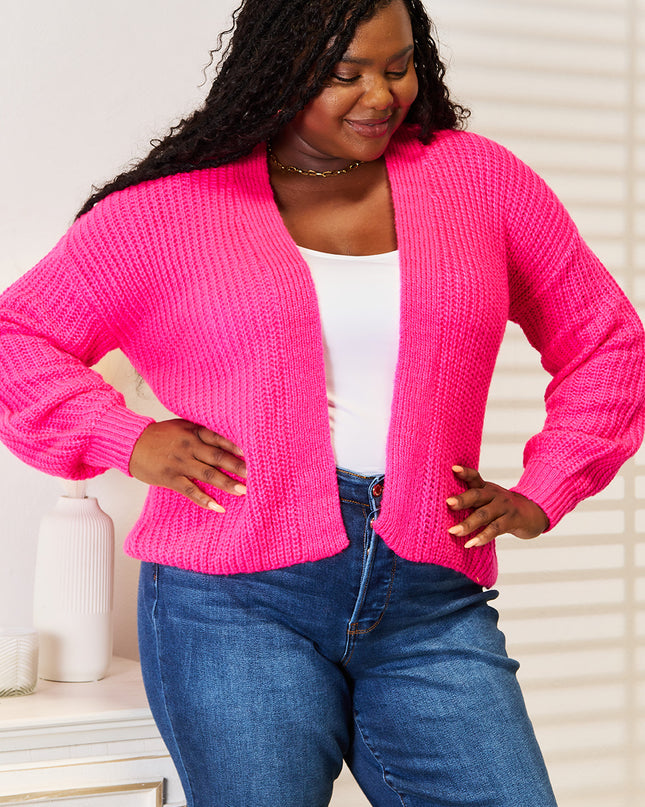 Woven Right Rib-Knit Open Front Drop Shoulder Cardigan