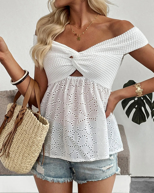 Eyelet Cutout Off-Shoulder Blouse 