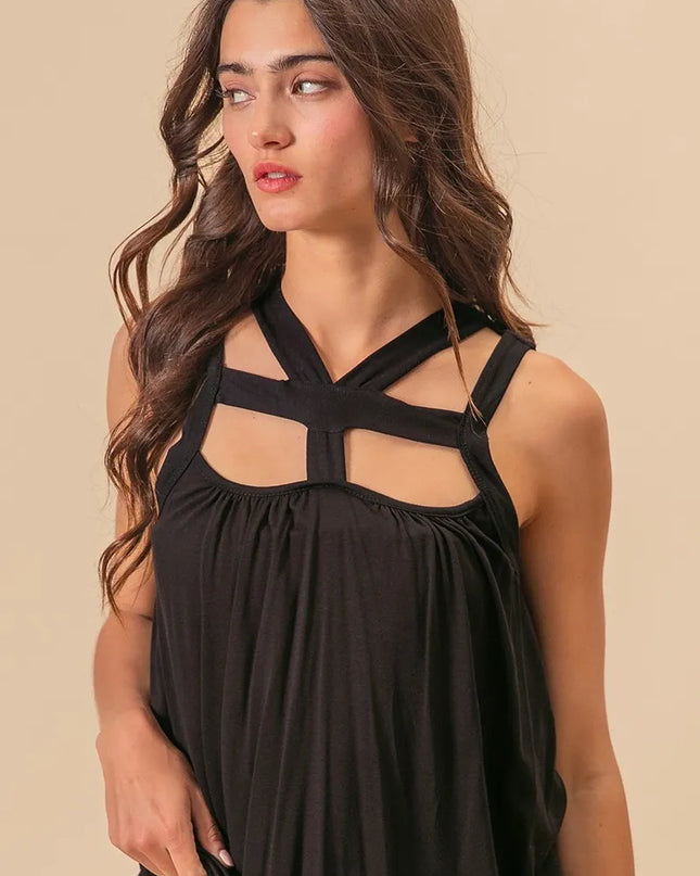 BiBi Rayon Span Jersey Cut Out with Straps Detailed 