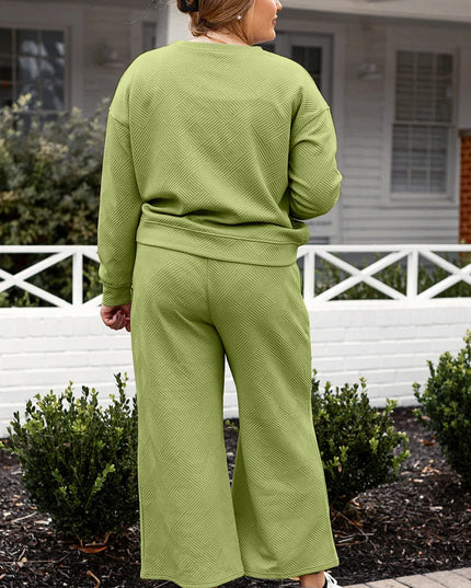 Double Take Full Size Textured Long Sleeve Top and Drawstring Pants Set