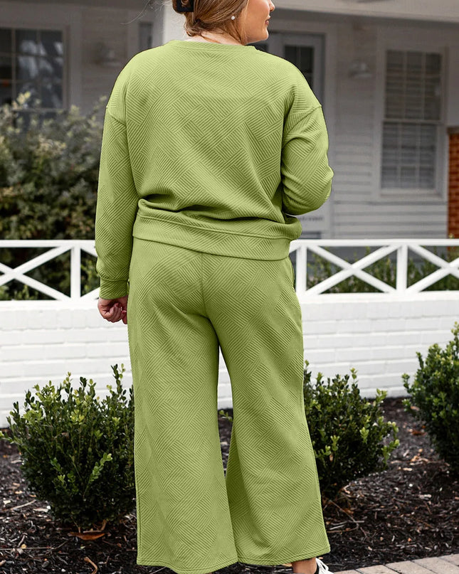 Double Take Full Size Textured Long Sleeve Top and Drawstring Pants Set