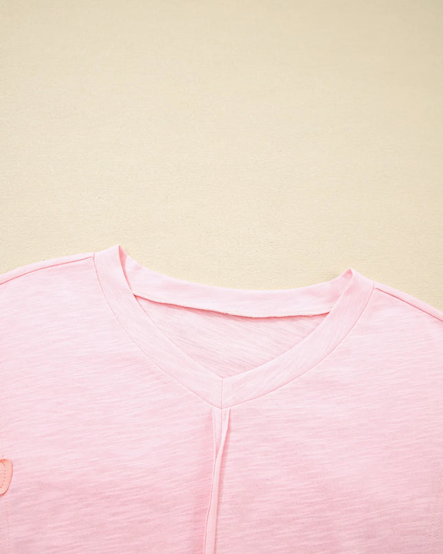 Flower Patched Exposed Seam Oversized T Shirt