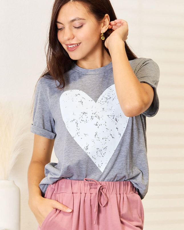 Simply Love Heart Graphic Cuffed Short Sleeve T-Shirt