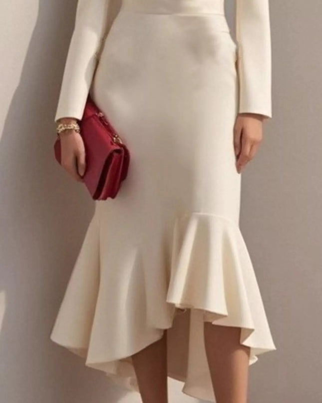 Ruffled Hem Long Sleeve Midi Blazer Dress