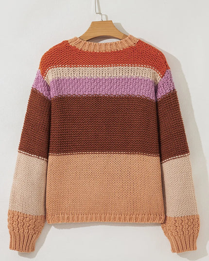 Colorblock Striped Round Neck Sweater