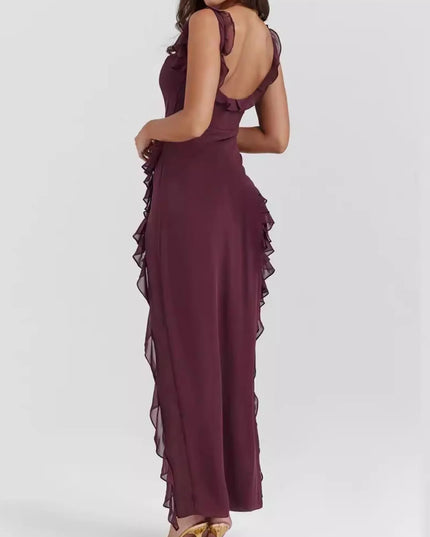 Split Ruffled Square Neck Maxi Dress