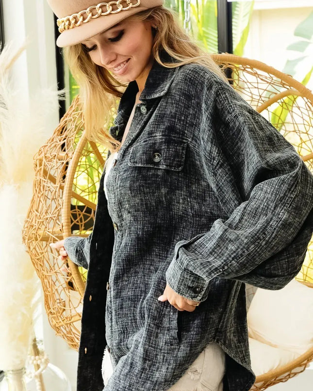 BiBi Vintage Washed Wrinkle Gauze Shacket