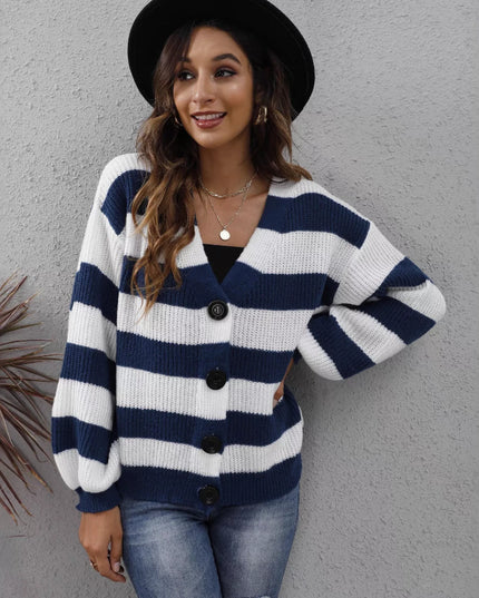 Striped Button-Up Long Sleeve Cardigan
