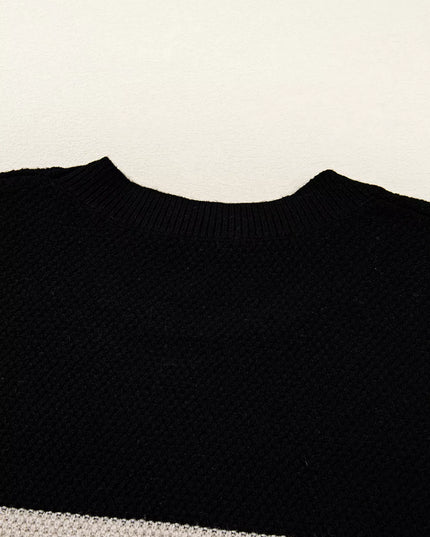Color Block Knit Striped Sleeve Detail Casual Sweater