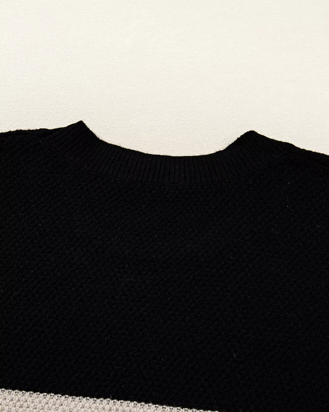 Color Block Knit Striped Sleeve Detail Casual Sweater