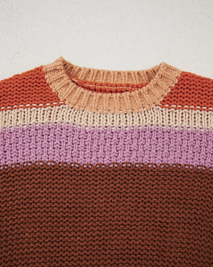 Colorblock Striped Round Neck Sweater