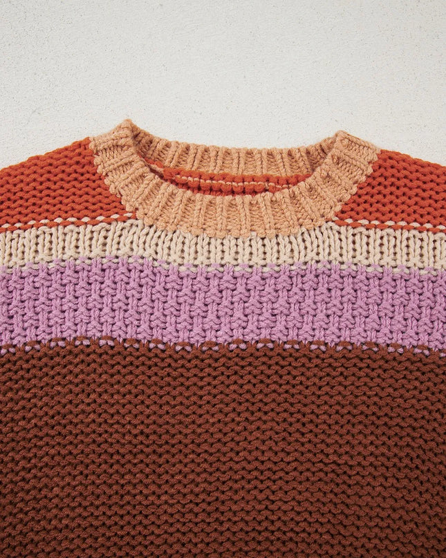 Colorblock Striped Round Neck Sweater