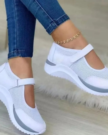 Velcro Strap Round-Toe Wedge Sneakers 