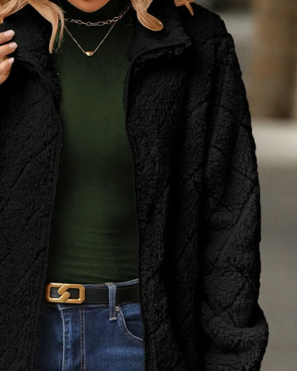 Fuzzy Pocketed Zip Up Jacket