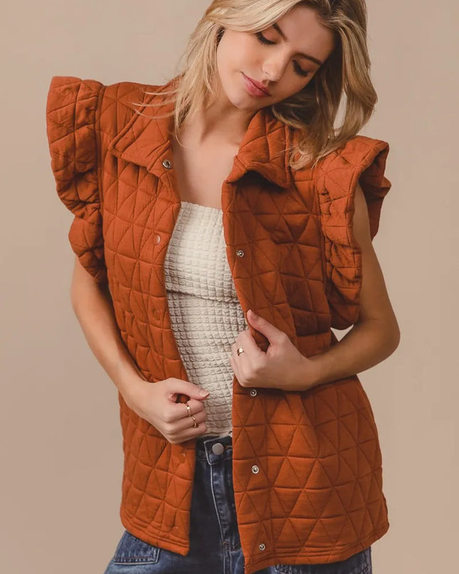 BiBi Quilting Knit Ruffle Sleeve Vest