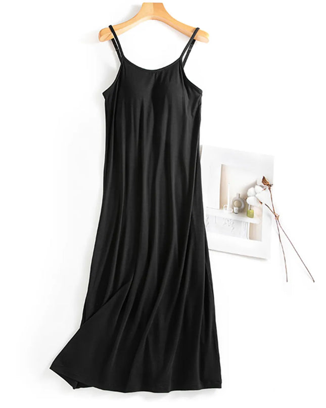 Scoop Neck Midi Cami Dress with Bra Black