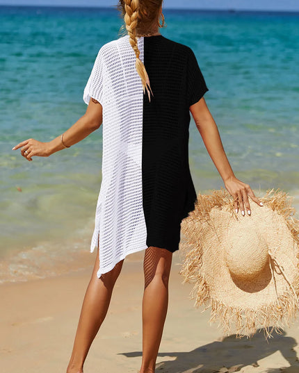 Angel Wings Openwork Contrast Slit Knit Cover Up