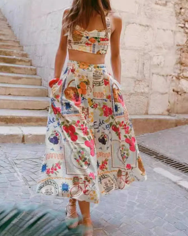 Printed Cami and Skirt Set