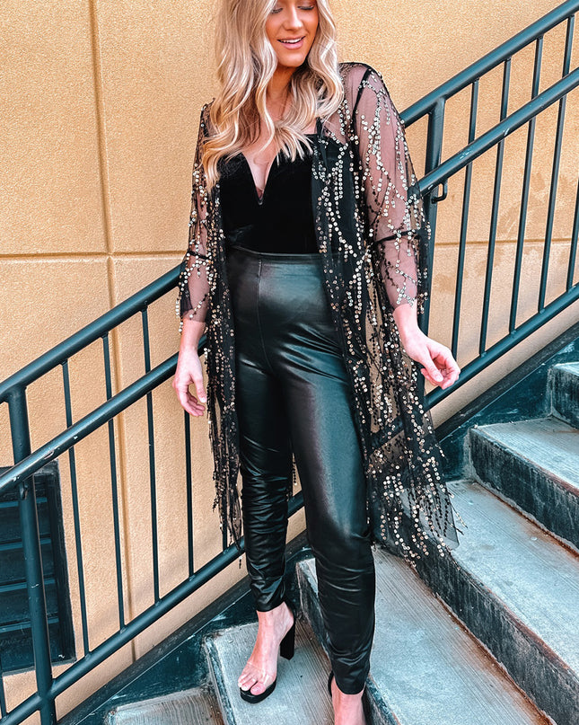 Sequin Open Front Sheer Cardigan