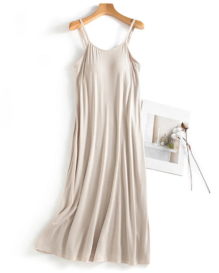 Scoop Neck Midi Cami Dress with Bra Tan